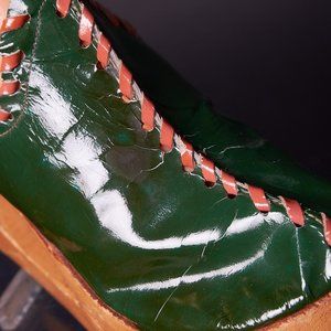 1970s Platform Green Stitched Heels Mules Shoes